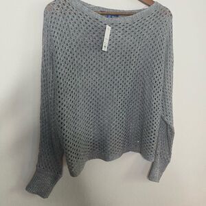 NWT Women’s Silver Gray open weave dolman sweater pullover crew neck Size XXL